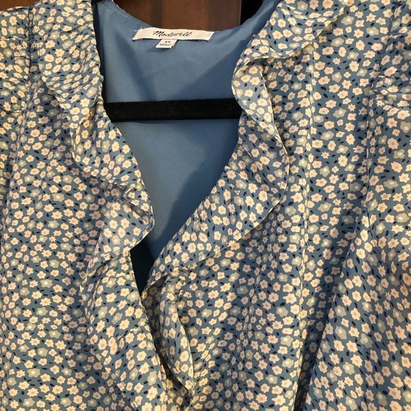Madewell Silk Ruffle Mini Floral Dress Blue Size XS - Picture 6 of 10
